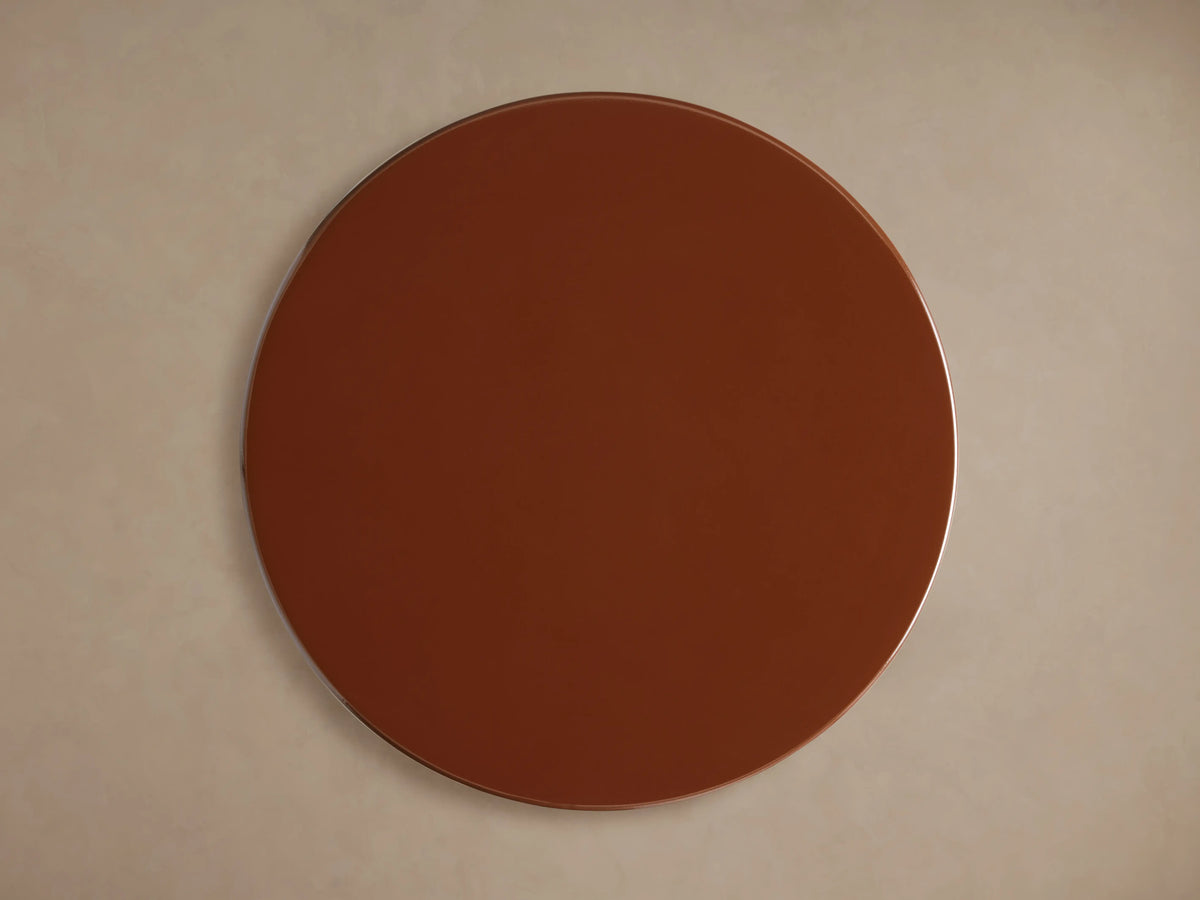 Round, reddish-brown August Lacquer Stool top with a high-gloss finish, viewed from above against a neutral background.