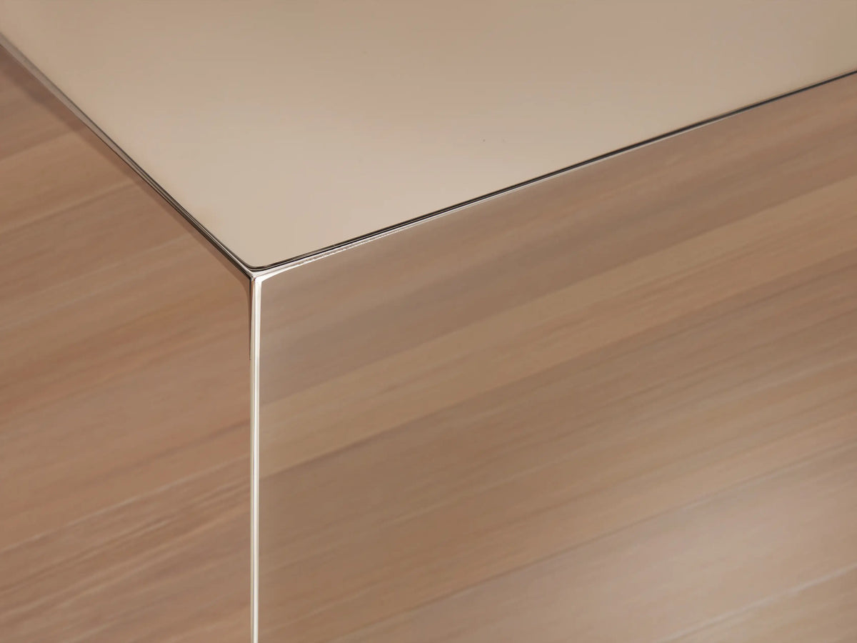 Front view of the Chrome Cinzia Pedestal, a rectangular plinth-style pedestal with a mirror-like finish.