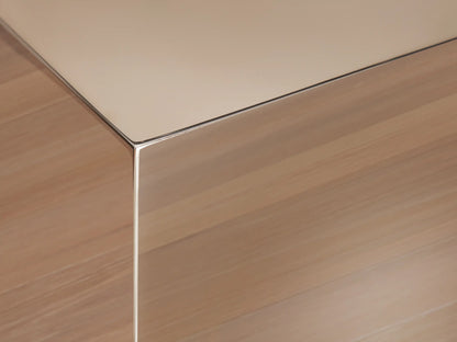 Front view of the Chrome Cinzia Pedestal, a rectangular plinth-style pedestal with a mirror-like finish.