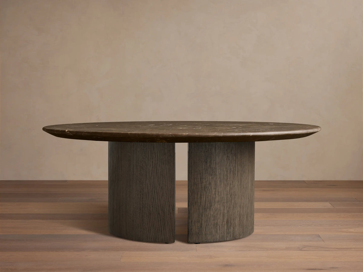Saint Germain Round Stone Coffee Table with Dauphine Base