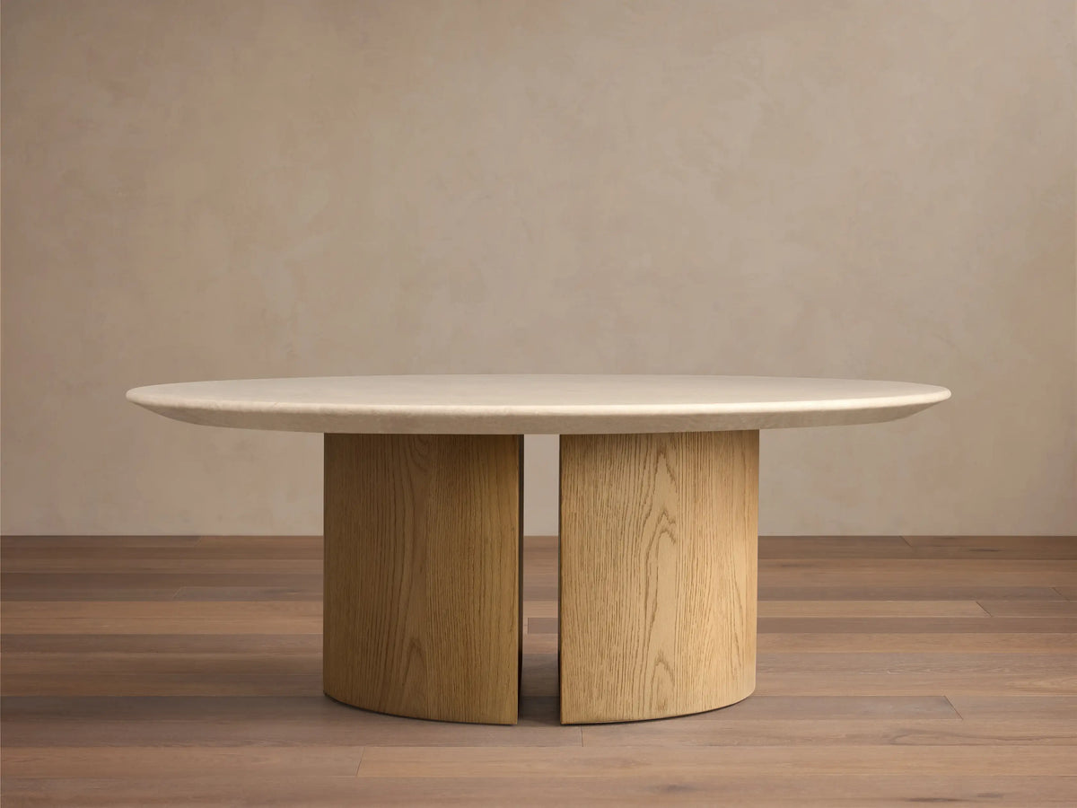 Saint Germain Round Stone Coffee Table with Dauphine Base