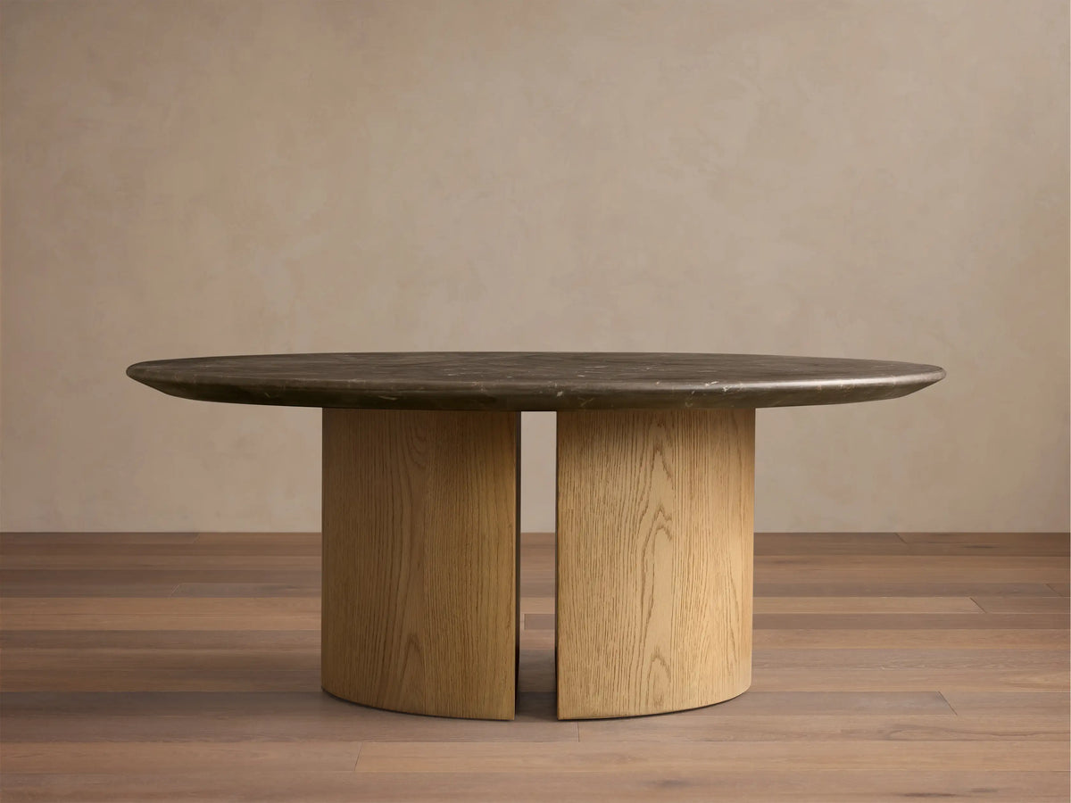 Saint Germain Round Stone Coffee Table with Dauphine Base