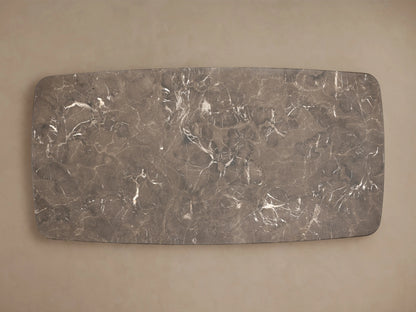 Rectangular stone tabletop in espresso brown with natural white veining and swirling patterns, showcasing unique mineral deposits.