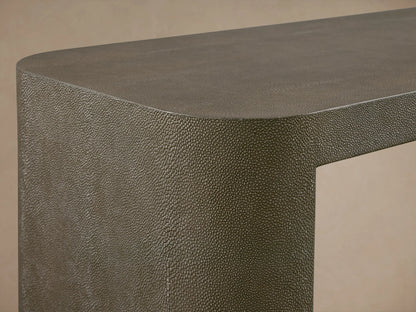 Harrow Console Table with a rectangular shape, faux shagreen finish, and smooth edges, in a dark wood tone against a neutral background.
