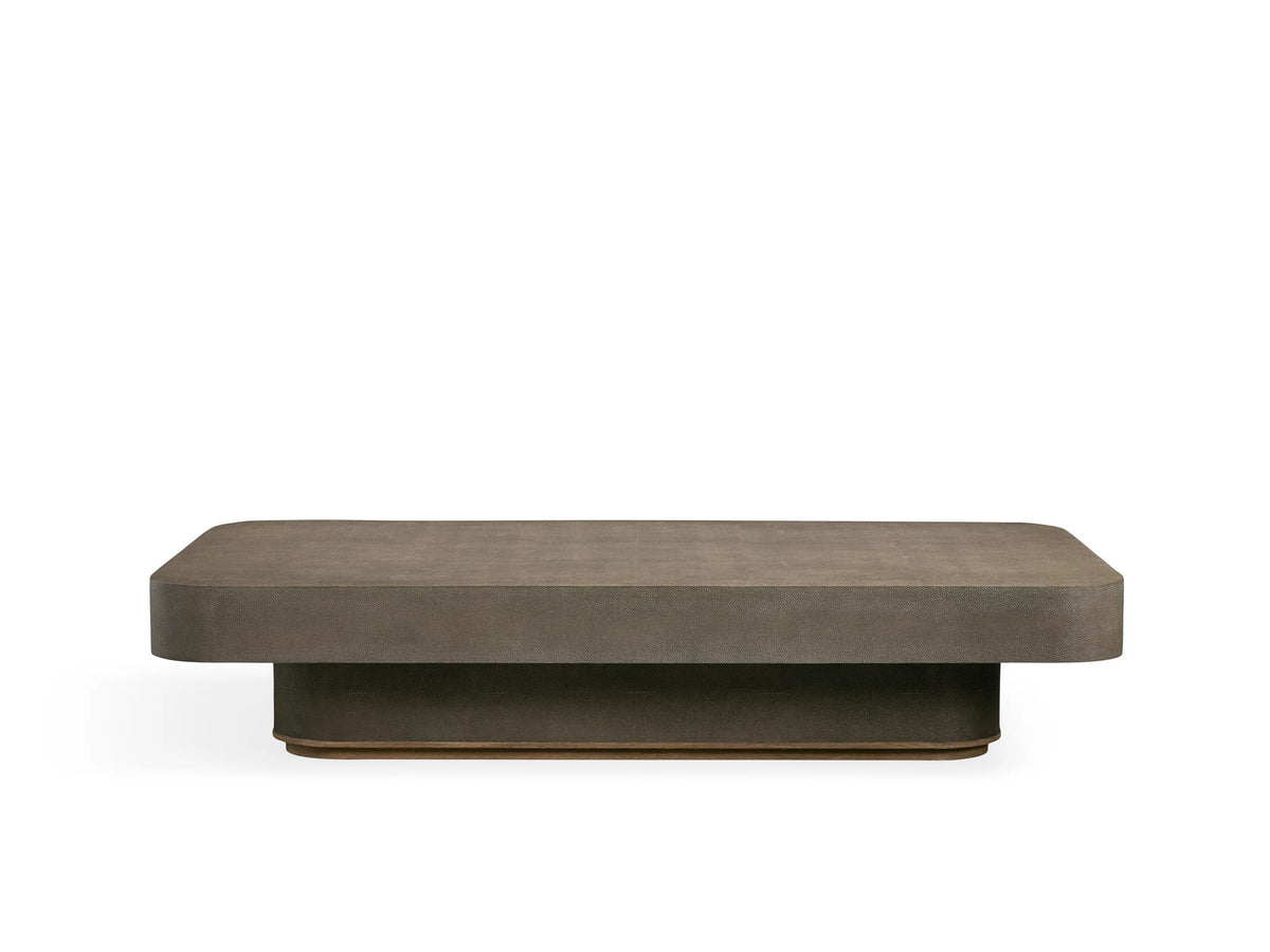 Rectangular Harrow Coffee Table with rounded edges, featuring a gray faux shagreen textured surface, viewed from above.