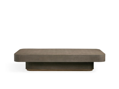 Rectangular Harrow Coffee Table with rounded edges, featuring a gray faux shagreen textured surface, viewed from above.