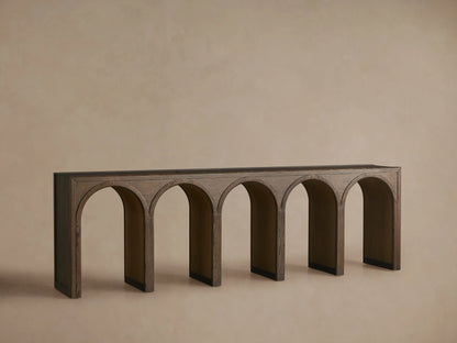 Hattie Console Table showcasing a solid oak top with hand-applied finish and contrasting arch interiors.