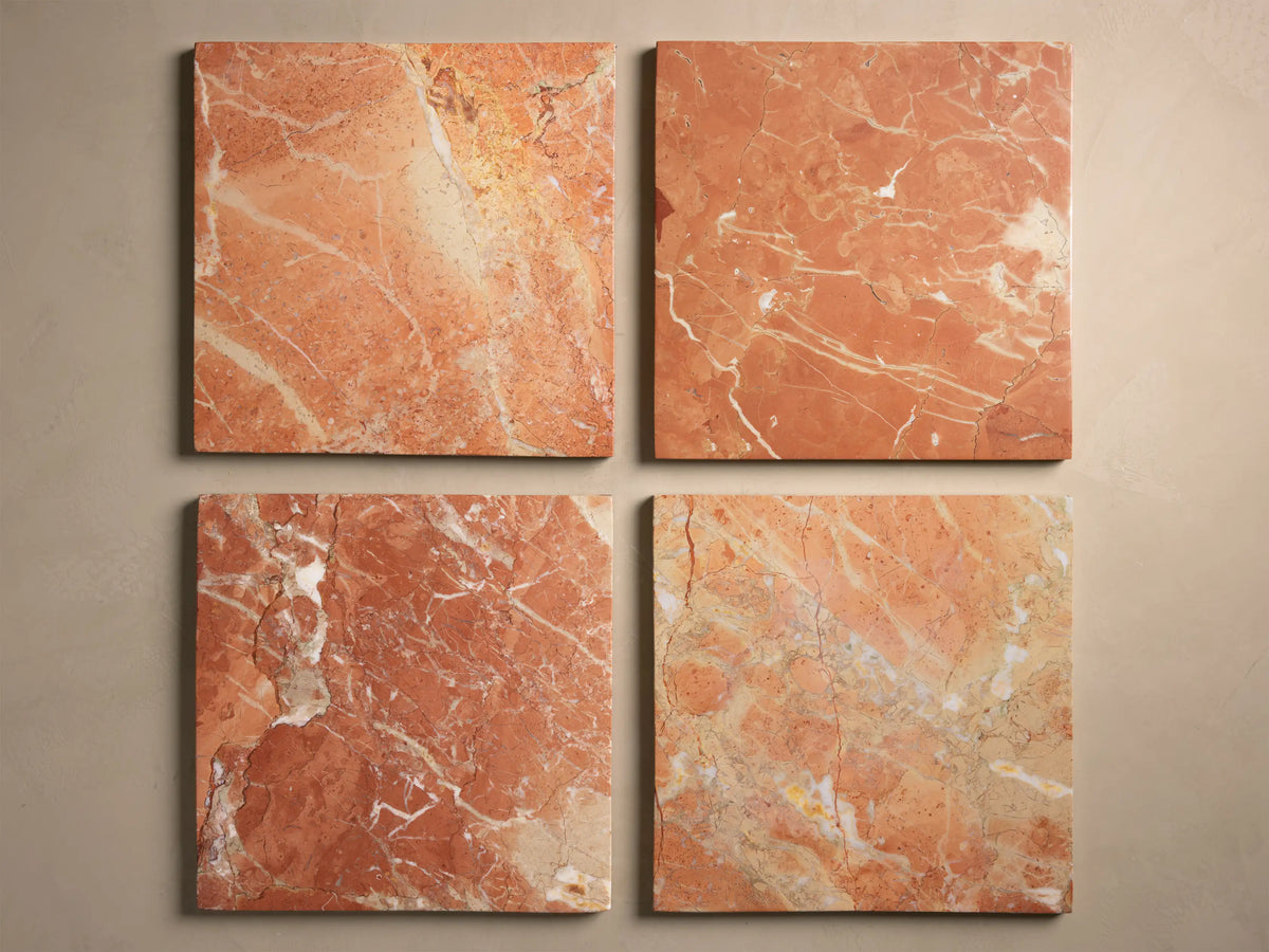 Close-up of the Rojo Alicante marble on the Lysa Coffee Table.
