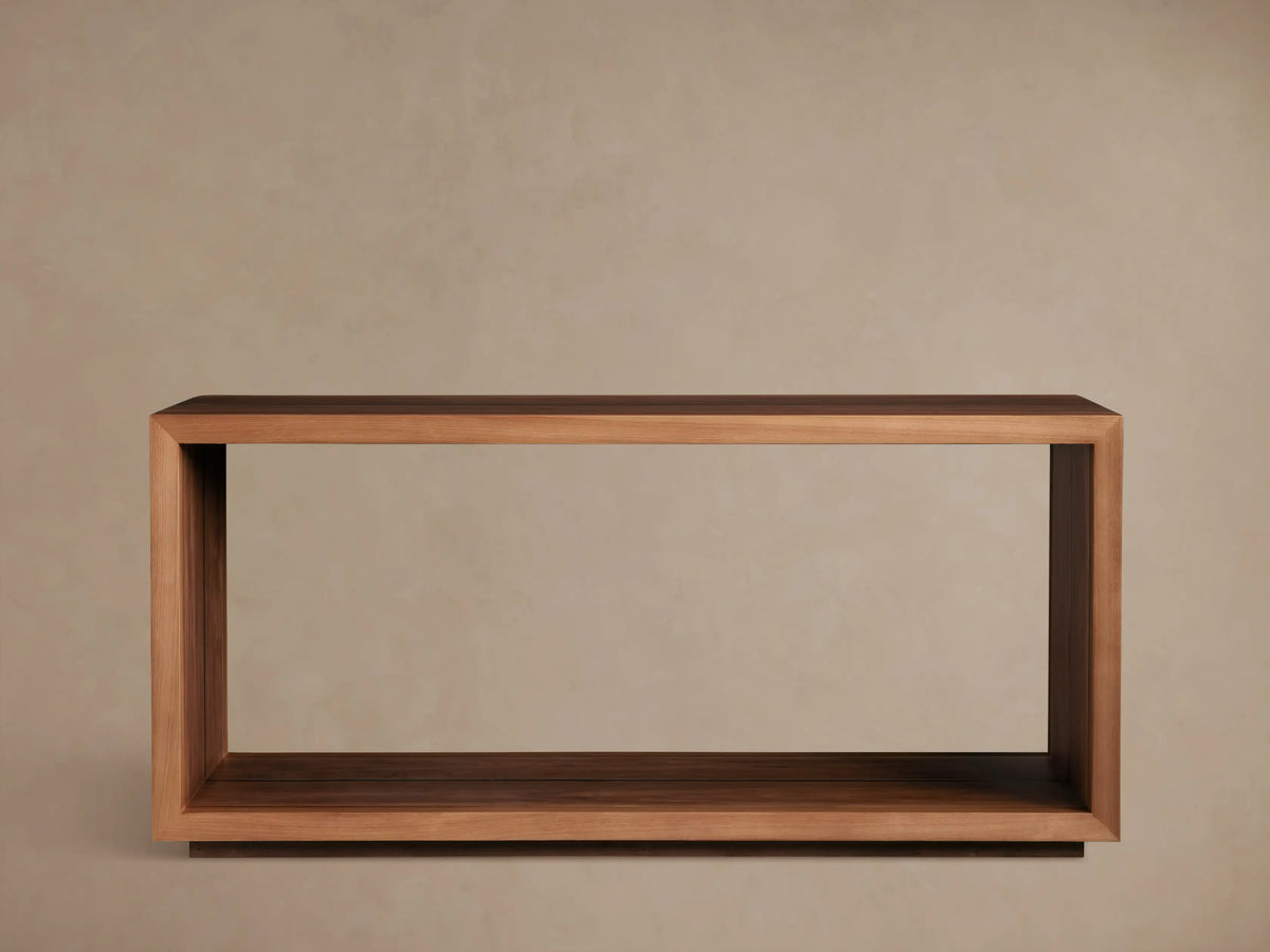 Mihaela Console Table close-up showing solid Romanian oak with visible wood grain and hand-carved details with brass accents.
