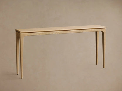 Close-up, angled view of a light oak Park Console Table showing visible wood grain and hand-applied finish.