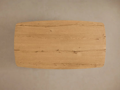 Top view of the natural knotty white oak Redding Coffee Table, highlighting its rectangular top with rounded corners and distinctive grain.