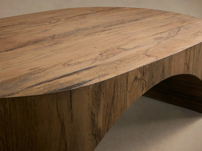 Top-down view of the San Rafael Coffee Table, showcasing its natural brown wood grain with visible splits and cracks.