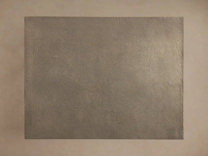 Soma Wide C Table: close-up of rectangular, textured metallic grey top & black powder-coated frame, angled view.