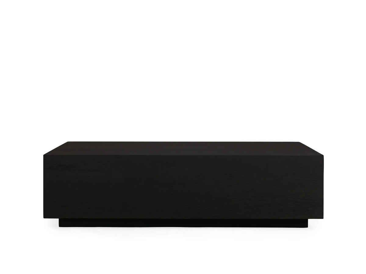 Sullivan Coffee Table with a rectangular black surface displays natural wood grain and textures, set against a neutral background.