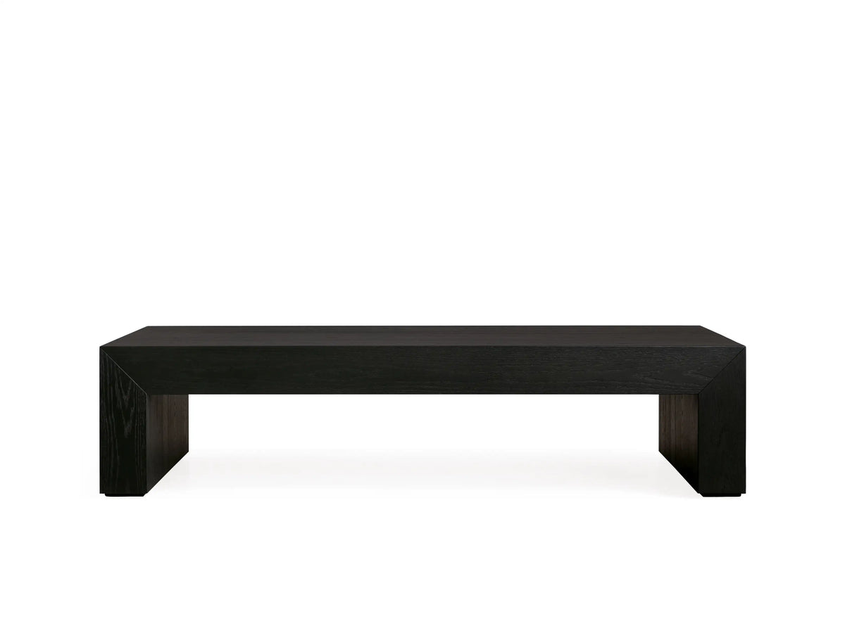 Sullivan Waterfall Coffee Table made of dark European oak, top view. Features visible wood grain and smooth matte finish.