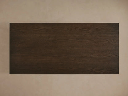 Sullivan Waterfall Coffee Table in dark European oak with visible natural grain, miter joinery, and matte finish.