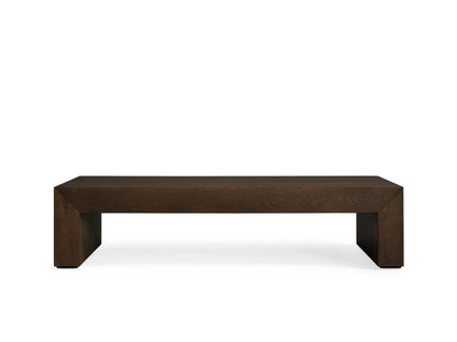 Sullivan Waterfall Coffee Table made of dark European oak, showing natural wood grain and a matte lacquer finish, viewed from above.