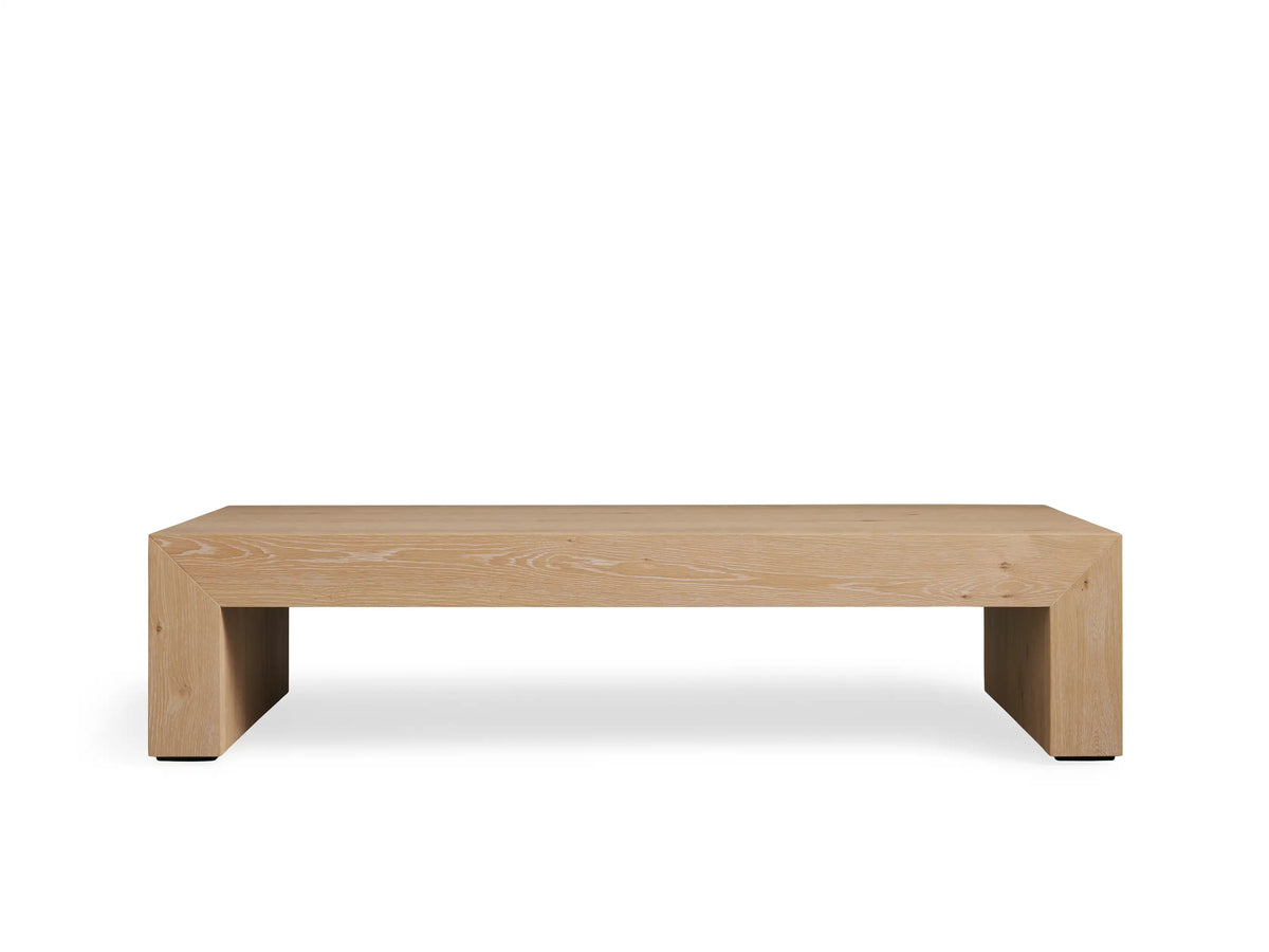 Sullivan Waterfall Coffee Table viewed from above, showing light European oak wood with natural grain patterns and small knots.