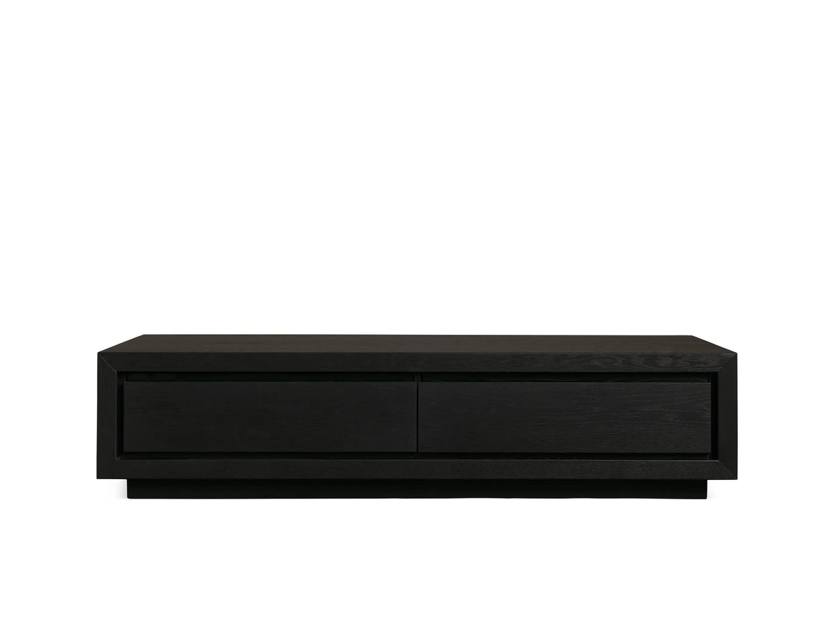 Top view of the Sullivan Storage Coffee Table featuring a rectangular black surface with subtle wood grain patterns.