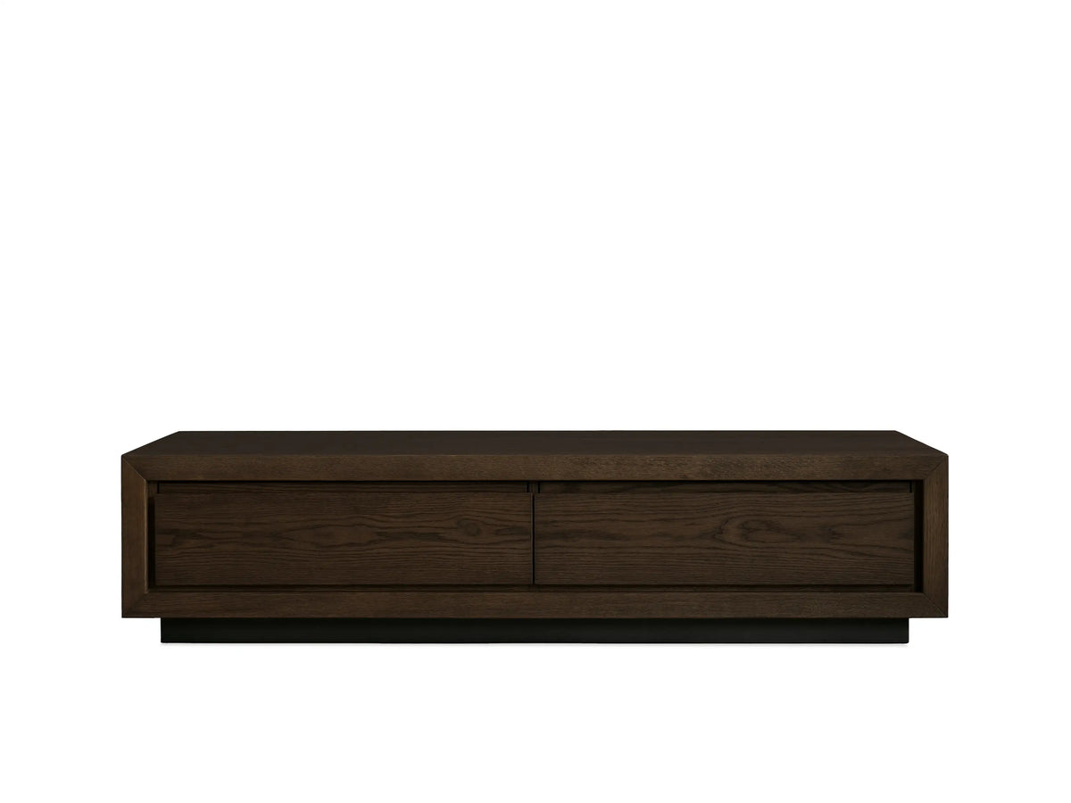 Rectangular Sullivan Storage Coffee Table in dark oak, top view. Visible wood grain patterns and subtle texture on surface.