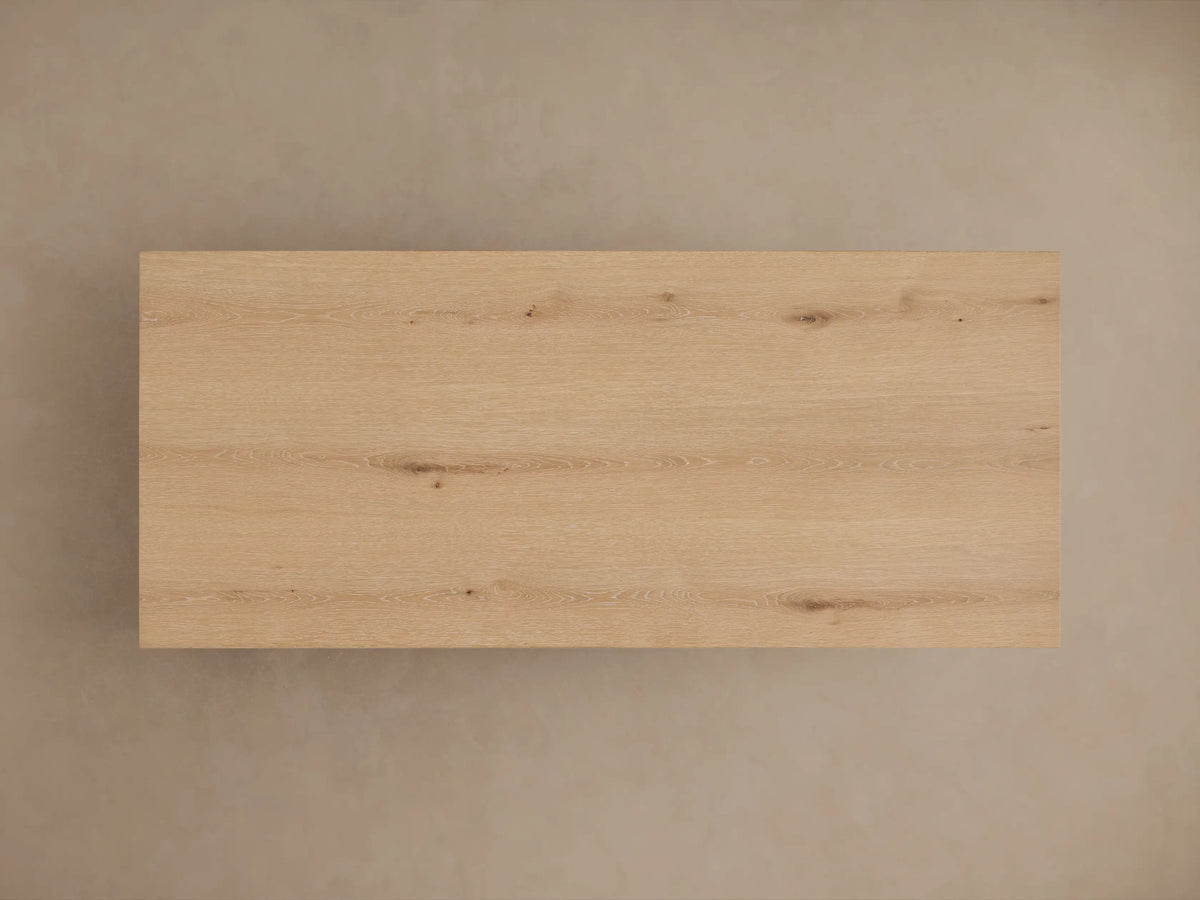 Sullivan Storage Coffee Table made from European oak with two open soft-close drawers revealing a smooth interior.