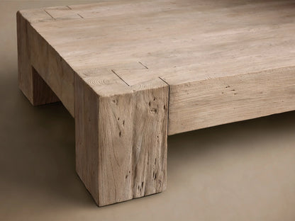 Top-down view of a rectangular Driftwood Ubud Coffee Table, made from reclaimed teak with visible wood grain and interlocking joint lines at corners.