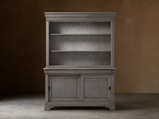 Giada Bell'Arte Bookcase in Antique Grey with two shelves and two cabinet doors, showcasing a textured, hand-finished surface.