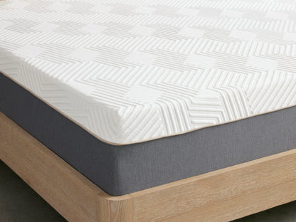 Memory Foam Plush Mattress cover featuring an intricate geometric pattern with raised lines and a soft white texture.