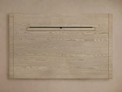 Bodhi Modular Desk top view showing a natural wood grain surface in white oak with a central cord management compartment.