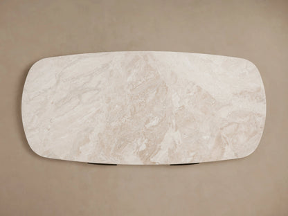 Top-down view of the Danny Writing Desk's rectangular royal cream marble top with rounded corners, showing subtle veining.