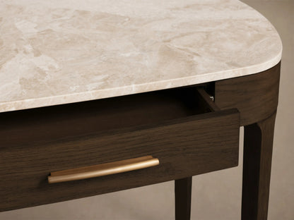 Top view of the Danny Writing Desk‚Ñ¢ with an earth-toned royal cream marble top featuring natural mineral deposits and swirling.