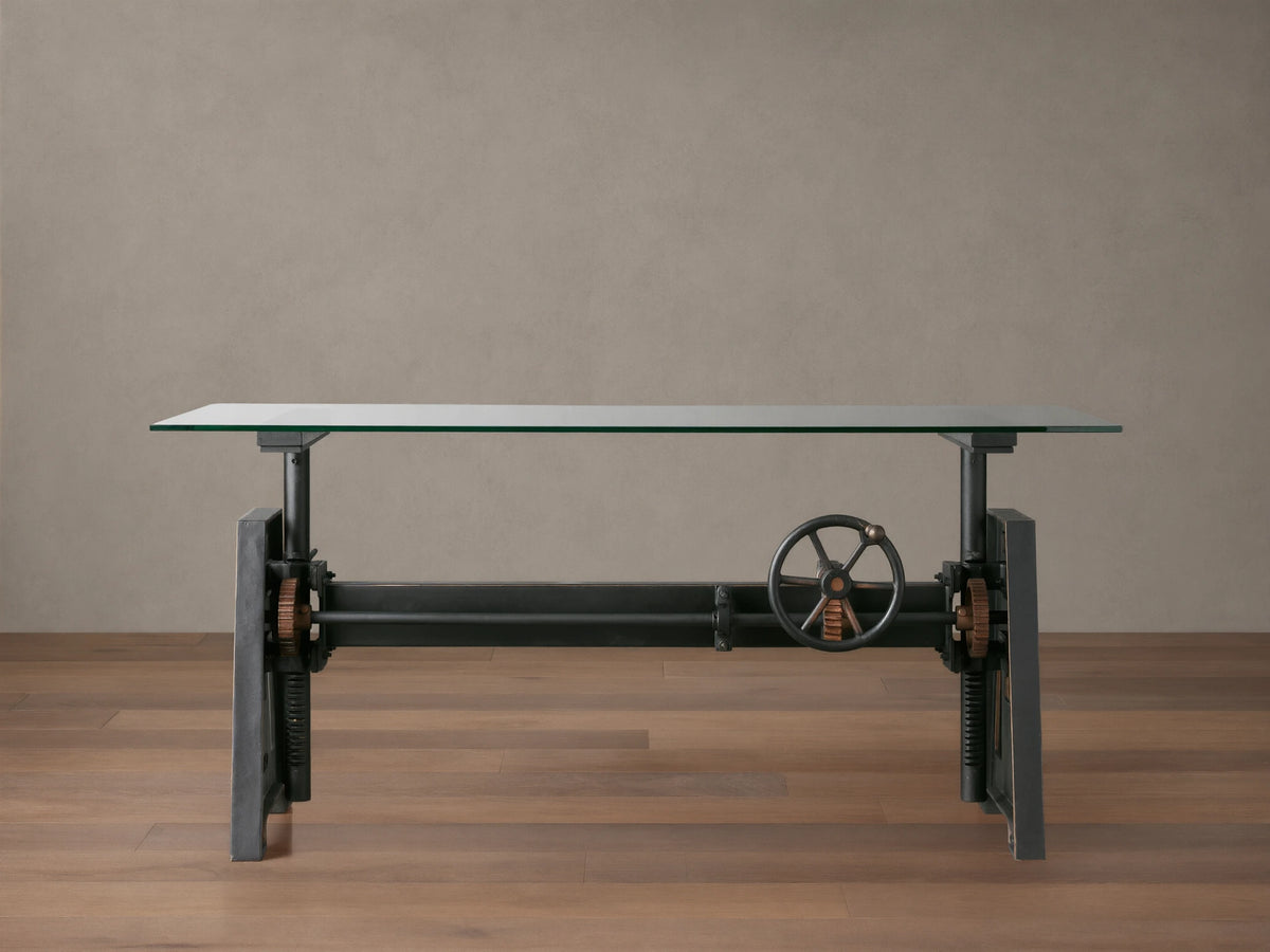 Industrial Crank Desk with Glass Top
