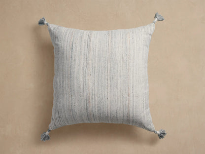 Mesa Outdoor Floor Pillow: Square, light gray with raised textured diamond pattern and tassels on each corner.