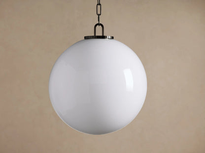 Wescott Globe Pendant with Chain, featuring a large white milk glass globe hanging from a dark bronze chain.