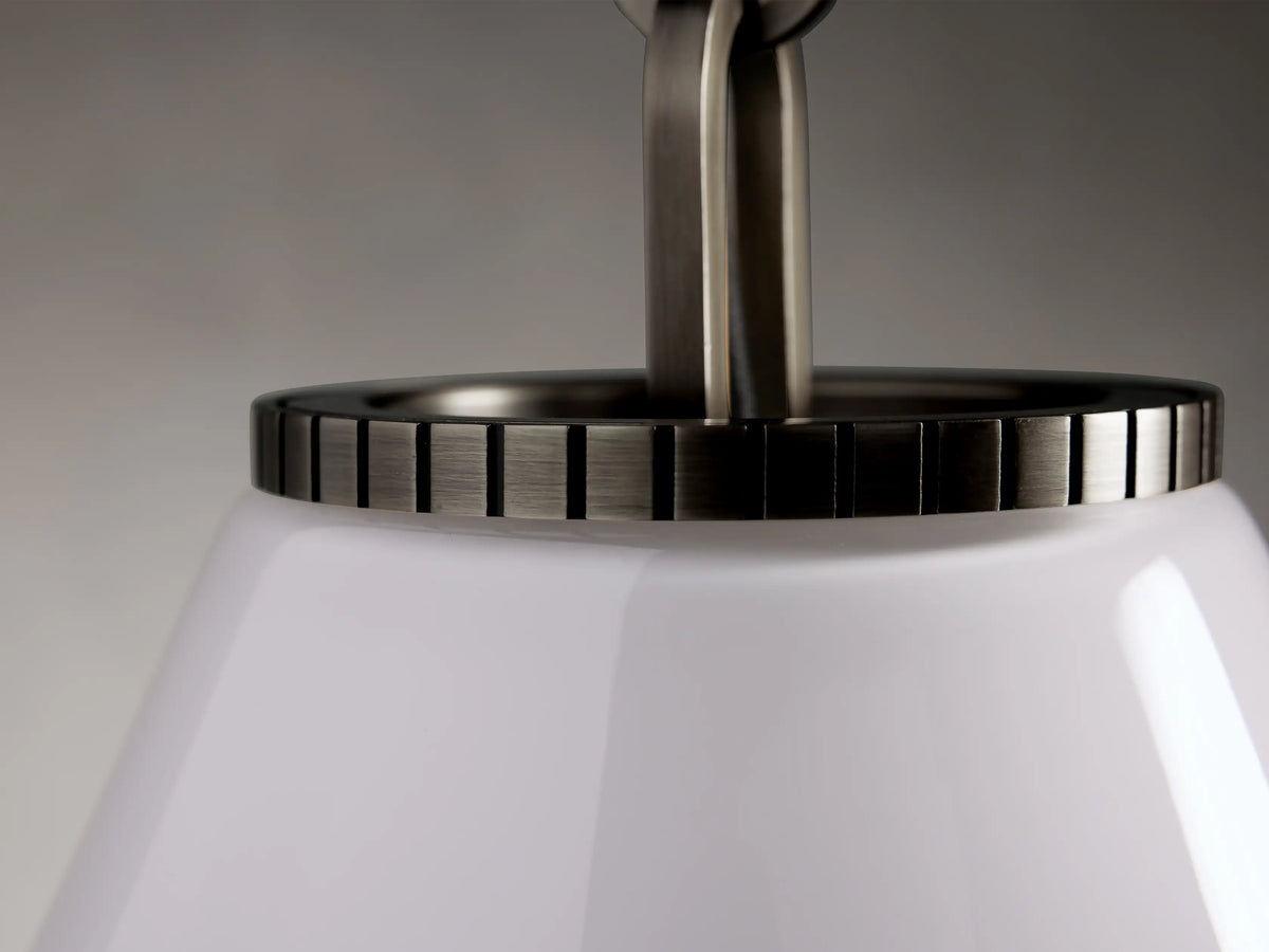 Wescott Cone Pendant with Rod featuring a white milk glass cone shade and sleek metallic accent, suspended by a rod.