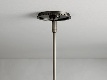Ceiling-mounted Wescott Cone Pendant in a bronze finish, showing the rod and decorative ceiling plate.