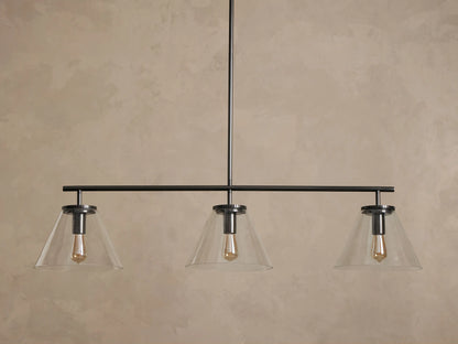 Close-up of dark bronze ceiling mount with a circular canopy, geared edge, and a descending metal rod.