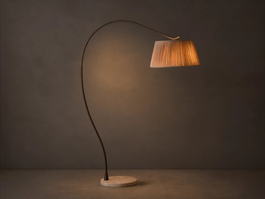 Omari Arc Floor Lamp in Bronze with Beige Ruffle Shade (3 of 5)