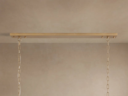 Leyland Rectangular Chandelier with oil-rubbed bronze frame and clear, faceted K9 glass crystals reflecting light.