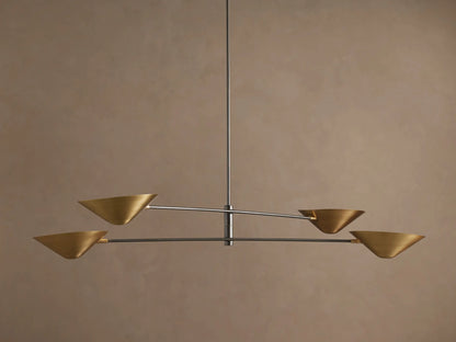 Simms Chandelier: Dark oxidized brass conical canopy flush against a light brown ceiling with a matching downrod.