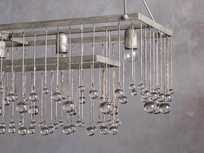 Aubrey Rectangular Chandelier's rustic silver canopy with two metal chains extending downwards, viewed from below.