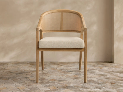 Close-up of the cream recycled poly fibers on the Aimee Outdoor Dining Chair.