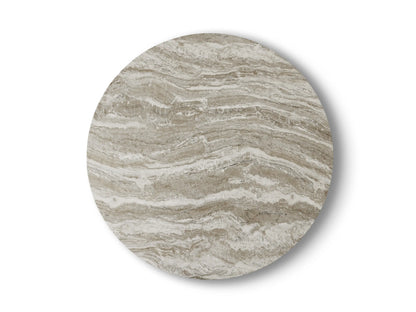 Round Edgewater Outdoor Dining Table in jade faux marble with intricate grey veining, smooth polished surface, close-up view.