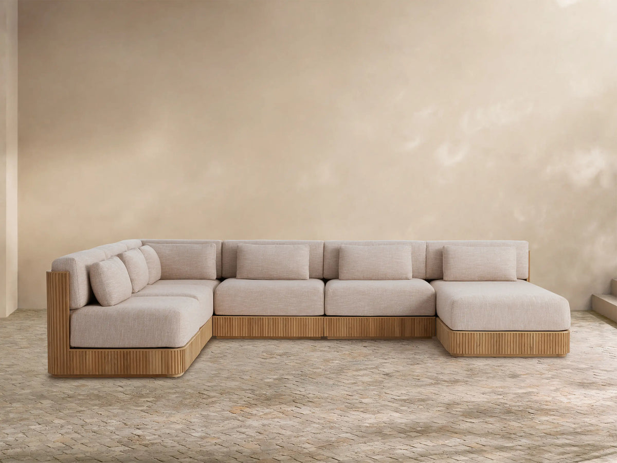 Beaumont Outdoor Teak Six-Piece Sectional with Chaise