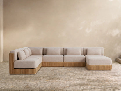 Beaumont Outdoor Teak Six-Piece Sectional with Chaise
