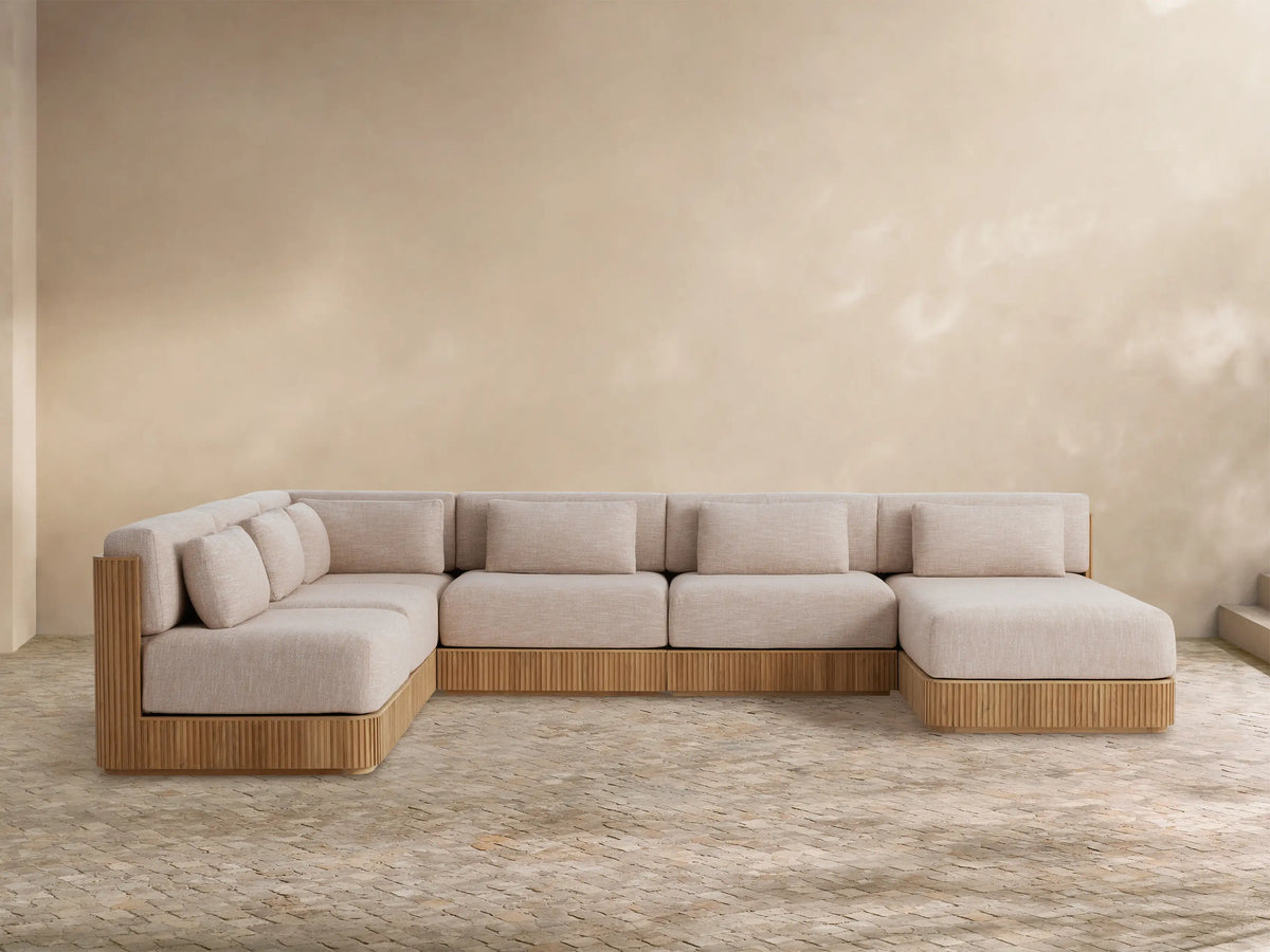 Beaumont Outdoor Teak Six-Piece Sectional with Chaise