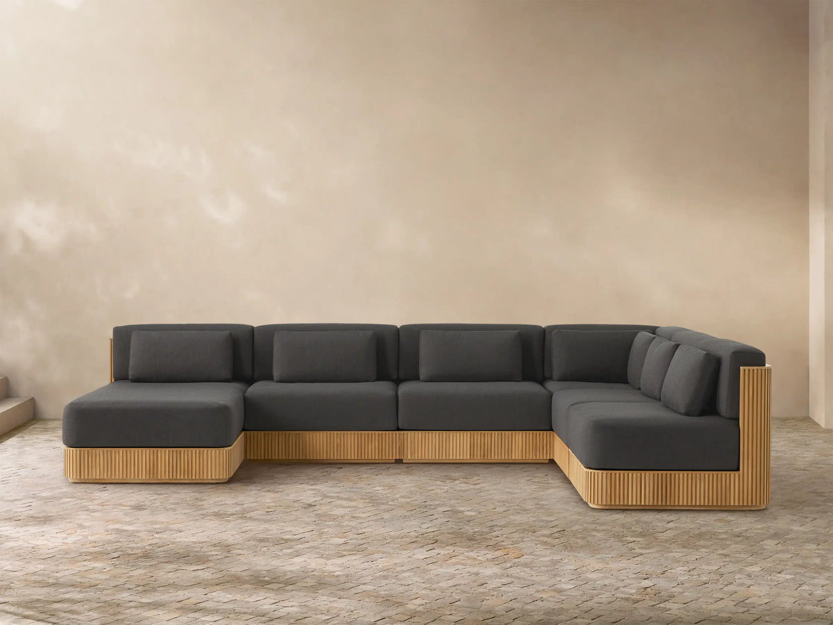 Beaumont Outdoor Teak Six-Piece Sectional with Chaise