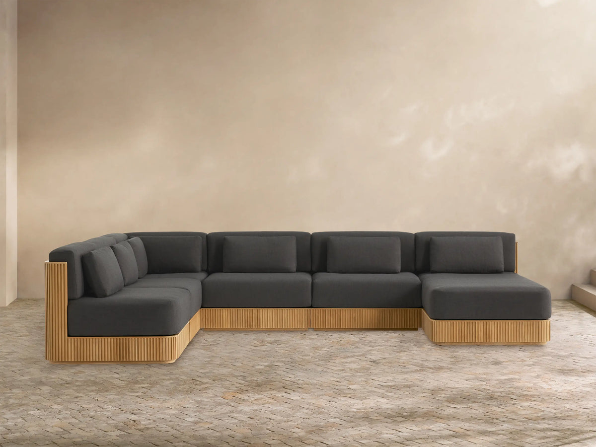 Beaumont Outdoor Teak Six-Piece Sectional with Chaise