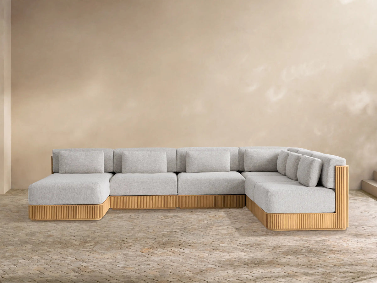 Beaumont Outdoor Teak Six-Piece Sectional with Chaise