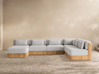 Beaumont Outdoor Teak Six-Piece Sectional with Chaise